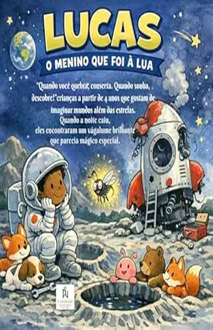 Capa do livro Lucas, O Menino que Foi à Lua: “Quando você quebra, conserta. Quando sonha, descobre! ''Gênero: Literatura infantil, aventura fantástica • Faixa etária: aparti de 4 anos • Publicação: Edição especia - FABRÍCIO ANDRADE