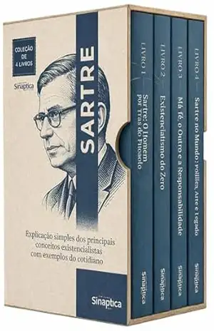 Capa do livro Sartre Descomplicado – 4 Livros – Explicação simples dos principais conceitos existencialistas com exemplos do cotidiano: Como entender comportamento humano, angústia e decisões com base filosófica - Sináptica