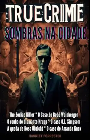 Capa do livro True Crime: Sombras na Cidade: Desvendando Crimes Urbanos: Zodiac Killer * O Caso do Bebê Weinberger * O diamante Krupp * O caso O.J. Simpsom * A queda de Ross Ubricht * O caso Amanda Knox - Harriet Forrester